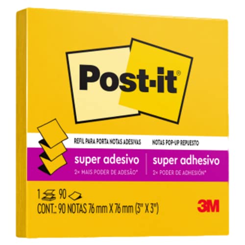 Post-it, 3M, Bloco de Notas Super Adesivas, Refil, Amarelo Sol, 76mm x 76mm, 90 folhas