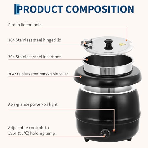 Image of GarveeHome Soup Warmer, 13.7 Quarts Commercial Grade Soup Kettle with Hinged Lid and Detachable Stainless Steel Insert Pot, Food Warmer with Anti-Scald Handle for Restaurants, Buffet, Catering | Food Warmer with Detachable Stainless Steel Insert Pot and Anti-Scald Handle for Restaurants, Buffet, Catering