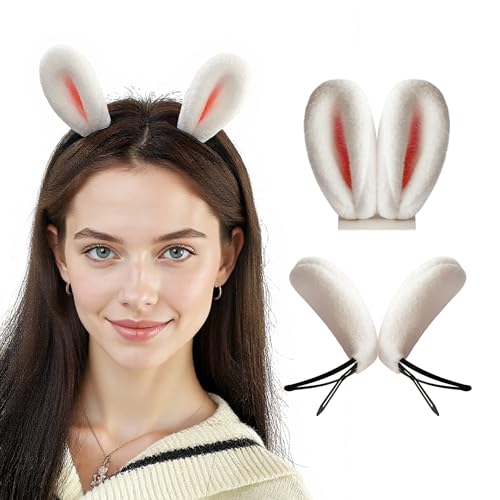 Klazelle 4pcs Easter Bunny Ear Hair Clips, Soft Plush, White Pink,Cute Animal Shapes Design, Sweet and Playful Style,Clothing Party Supplies,Halloween Costumes Cosplay Accessories for Women (white) image 4