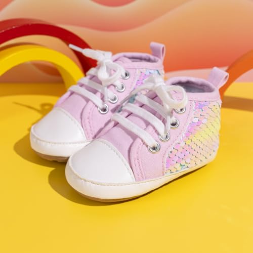 Babelvit Baby Boy Girl Soft Sole Canvas Sneakers Sparkle High Top Lace Up Infant Unisex Ankle Shoes Boots Toddler Newborn Prewalker First Baby Walking Crib Shoes3