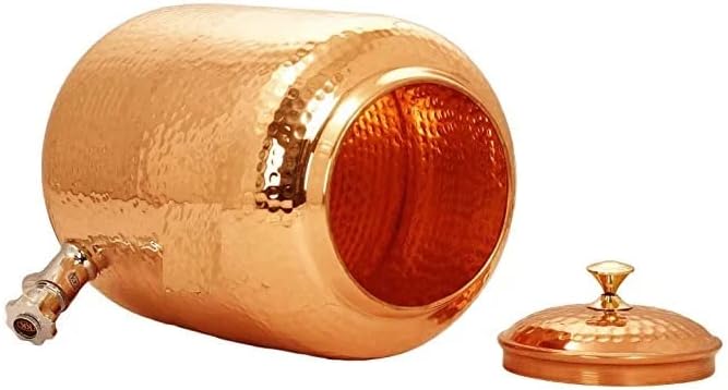 Miniatura 3 de Golden Drops Dispensador de agua de cobre martillado con jarra de agua de grifo Olla de cobre 4 litros con 2 vasos de agua martillados de cobre