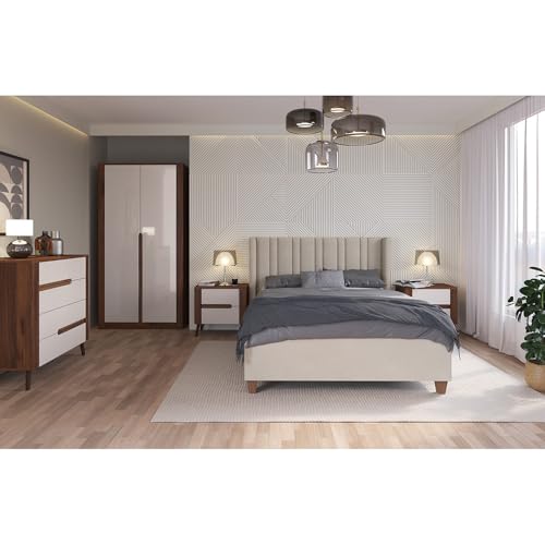 Lomadox Schlafzimmer Komplett Set in beige mit braun, Liegefläche 160x200 cm - Lomadox Schlafzimmer Komplett Set in beige mit braun, Liegefläche 160x200 cm -