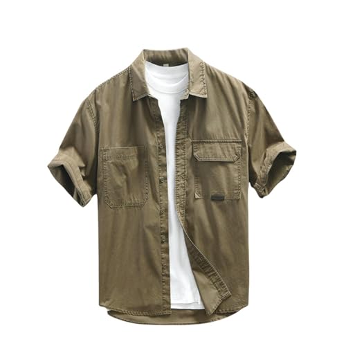 Chemise de travail américaine USTZFTBCL homme en coton d'été décontractée