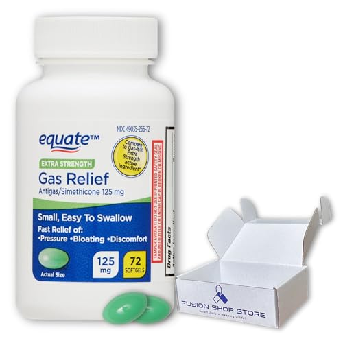 Simethicone 125 mg Softgels - Equate Extra Strength Gas Relief for Adults, Abdominal and Stomach Discomfort-Fast Acting Relief 72ct (Pack of 1), Boxed by Fusion Shop Store
