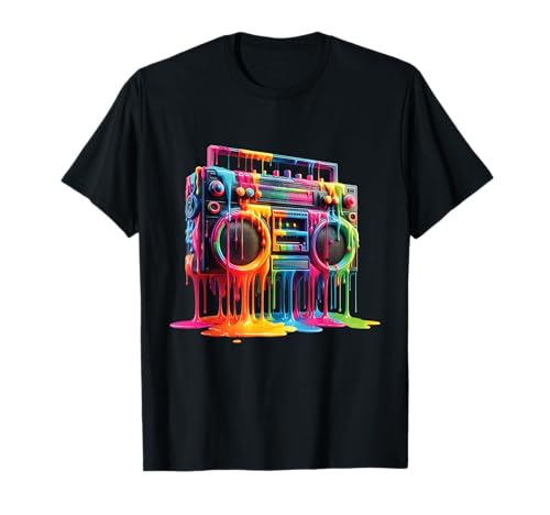 Dripping Paint Boombox Old-School 80S Hip Hop Street Style T-Shirt
