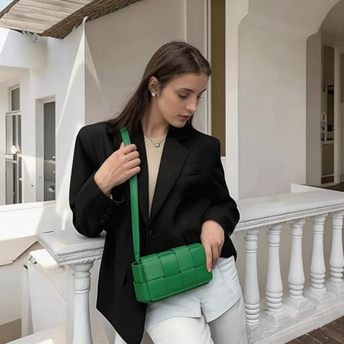 Image of Mini Woven Crossbody Bag for Women, Square Shoulder Handbag Leather Clutch Purse Cute Fanny Packs with Adjustable Belt