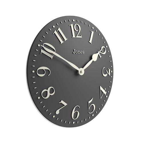 JONES CLOCKS® Betty wall Clock | Classic Convex Clock | 12" | Dark Gray