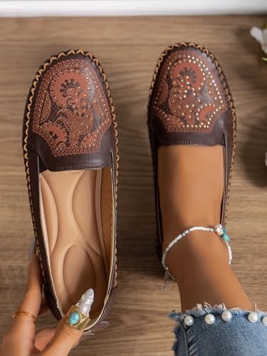 Image of Loafers for Women Leather Business Casual Shoes Comfortable Lightweight Penny Loafers Slip On Work Flats Moccasins Driving Boat Shoes