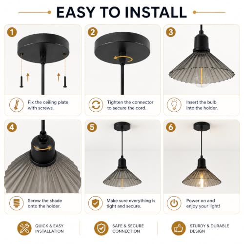 Image of XERGY Modern Pendant Ceiling Light Fixture, Black Hanging Lamp with Vintage Industrial Design for Living Room, Bedroom, Dining Room, Kitchen & Home Decor (Bulb Included)