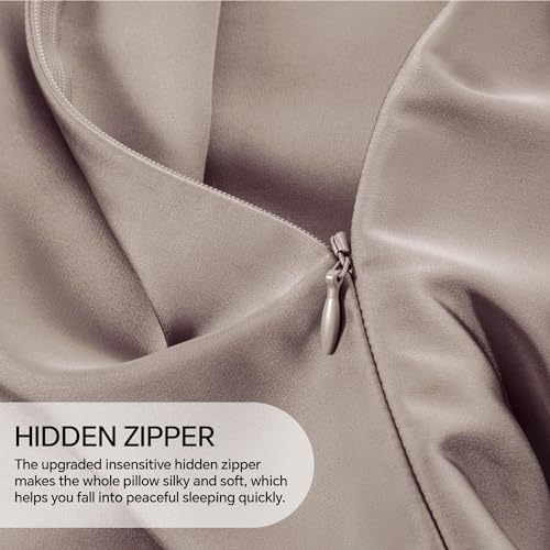 Image of INFIIXSO Silk Pillow Cases 2 Pack Standard Size, Ultra Smooth & Soft Mulberry Silk Pillow Case for Hair and Skin, Breathable Cooling Silk Pillowcase with Hidden Zipper (Caramel, 20x26 Inches)