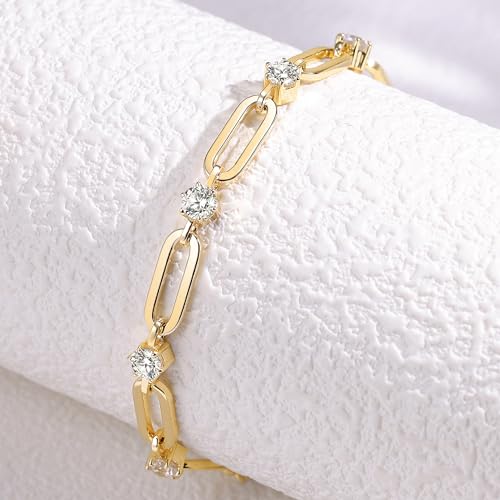 14K Gold Plated Bracelets for Women 7 Inches with 1.2 Inches Extender Paperclip Link Chain Bracelet Cubic Zirconia Jewelry Gifts Trendy for Women Men2