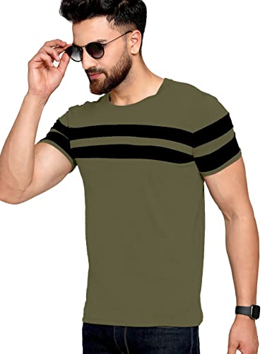 Image of AUSK Men's Regular Round Neck Half Sleeves T-Shirts (Color:Green & Black-Size:XX-Large)