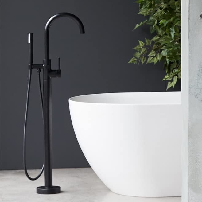 Image of Aquieen Free Standing Floor Mounted Bath Tub Filler with provision for Hot & Cold Water (Matte Black)