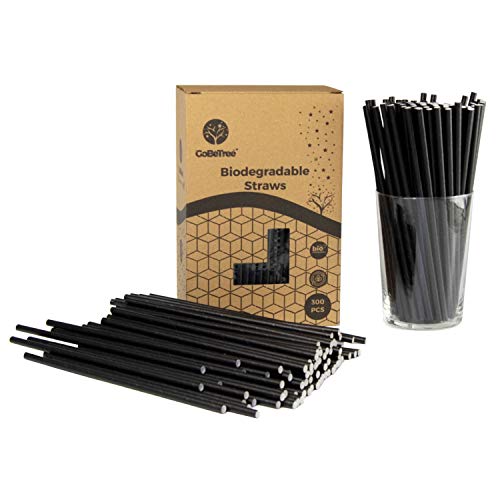 GoBeTree 300 rietjes van papier, biologisch afbreekbaar, zwart, milieuvriendelijk, composteerbaar, voor feestjes, verjaardagen en feesten, koude en warme dranken