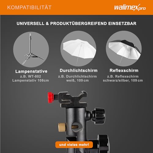 Walimex 17040 - Soporte metálico para Flash y Paraguas, Color Negro