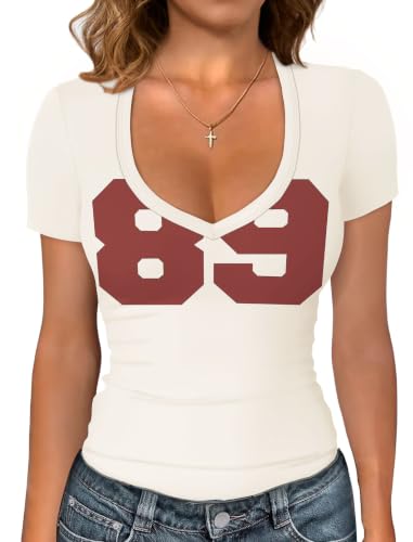 Sampeel Short Sleeve Shirts for Women V Neck Summer Ribbed Tshirts 2026 Slim Fit Spring Fashion Going Out Basic Tees