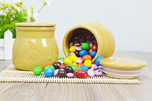 Ceramic Relief Bee Honey Jar Food Storage Jar Candy Dish Snack Can With Seal Lid #TOP3