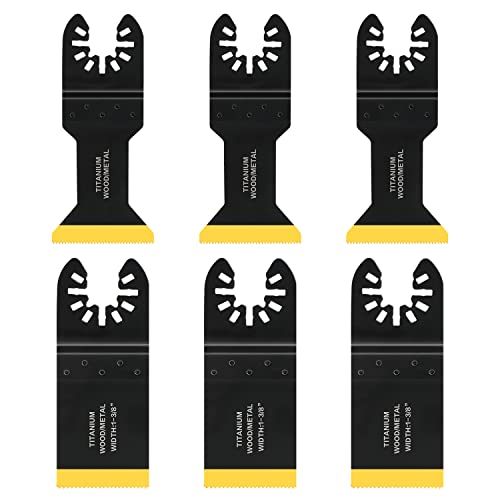 Titanbeschichtete Bi-Metall-Klinge, 6 Stück, Zubehör für Oszillierende Werkzeuge, ideal für Holz, Metall und harte Materialien (3 x 34 mm + 3 x 44 mm) Cover