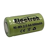 DIMENSIONI: 14x29mm Batteria ricaricabile Ni-Mh 2/3AA 2/3 AA 1,2V 600mAh 14x29mm accumulatore per lampade pin piatto