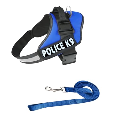 Image of Berlin's Police K9 Dog Harness with Leash, Dog Vest with Handle, Reflective Adjustable No-Pull Harness for Dogs Heavy Duty Nylon, for Training, Patrol, Hiking (Blue, XL (36Kg Above))