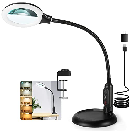 JEEDEFI 2-in-1 Magnifying Glass with Light and Stand, 5 Lighting Modes Stepless Dimmable LED Magnifying Clamp Lamp, 5X Desk Lighted Magnifier Hands Free for Craft Close Work Mini Painting Hobby, Black JEEDEFI 2-in-1 Magnifying Glass with Light and Stand, 5 Lighting Modes Stepless Dimmable LED Magnifying Clamp Lamp, 5X Desk Lighted Magnifier Hands Free for Craft Close Work Mini Painting Hobby, Black