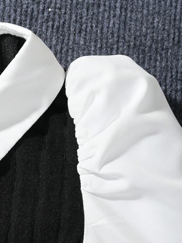 Floerns Girl's Colorblock Puff Long Sleeve Lapel Collar 2 in 1 Shirt Blouse4