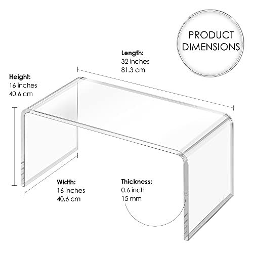 Elavain Clear Side Table & Small Coffee Table, Stylish Sofa Table With Rounded Edges, Acrylic Waterfall Living Room Tables, Modern Side Tables Bedroom Or Living Room Furniture Sets/ 32"L X 16"W X 16"H #TOP1