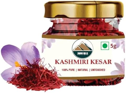 Snow Hills Kashmir Premium Mogra Saffron / Kesar - 5g | 100% Pure and Natural Saffron from the Pristine Hills of Kashmir | Organically Cultivated | Ultimate Health Booster, Rich in Antioxidants | Enhances Well-being | Exquisite Flavor and Aroma