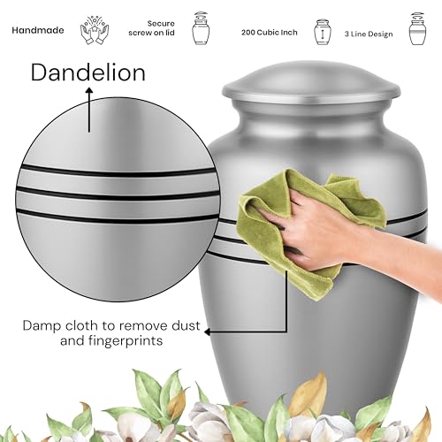 Image of ALPHA Living HOME Urns for Human Ashes Adult Female and Male 200+ Cubic Inches, Decorative Burial Urn, Funeral Cremation Urns for Women and Men, Handcrafted Urn for Ashes Adult (Silver Black)