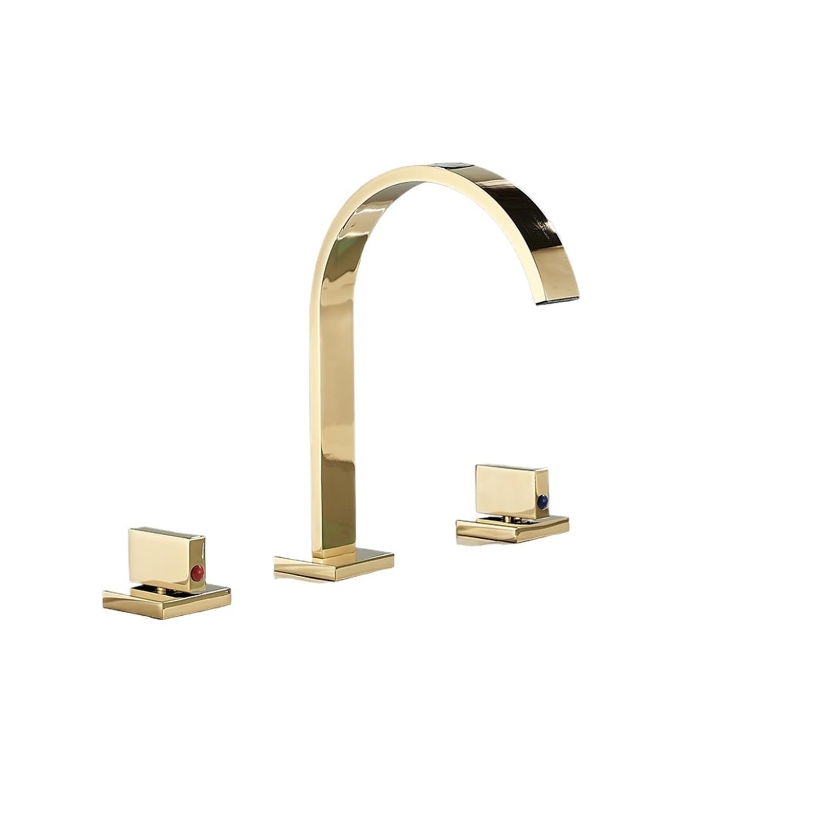 Robinet de lavabo mélangeur 3 trous double poignée carrée pour évier salle de bains doré