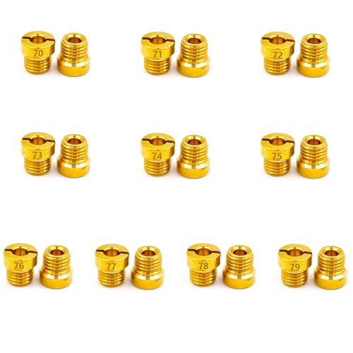 HENKYO Holley 1/4-32 Main Jets kit 20 Jets 2 each of size 70 71 72 73 74 75 76 77 78 79 Thread size: 1/4-32 Fits Holley 2010 2300 4010 4011 4150 4160 4500