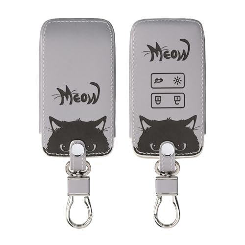 kwmobile Key Cover Compatible with Renault 4 Button Car Key Smart Key (only Keyless Go) - Faux Leather - Meow Cat Grey/Black