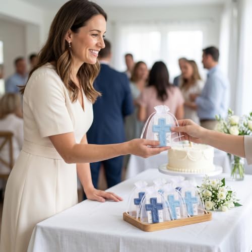 Image of 50 Pack Cross Scented Soap Baptism Favors with Cards Bags Guest Gifts,Blue | Cross Scented Soap Favors with Card and Bag, Ideal Baptism Gift for Boy and Girl, Christening Favor, Baby Shower Party Decor