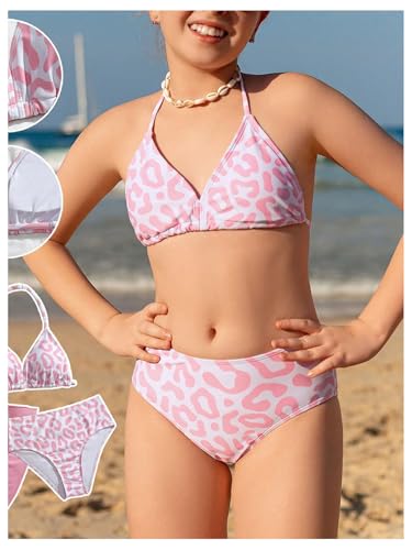 Image of SHENHE Girl's 3 Piece Swimsuits Cute Halter Triangle Bikini Bathing Suit with Beach Cover Up