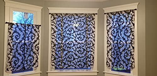 Napearl Tie Up Curtains, Jacquard Balloon Curtains For Kitchen Window, Ajustable Rod Pocket Sheer Curtain Valance For Bathroom Small Window, 1 Panel ( 55W X 63L, Black ) #TOP3