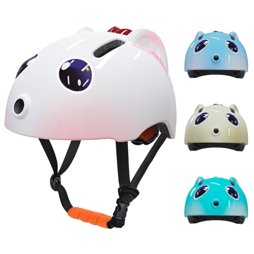 OUWANCH Casco da bicicletta per bambini a ciclismo, simpatico cartone animato 3D, per bicicletta, skateboard, pattini a rotelle, per ragazzi e ragazze, dimensioni regolabili, 2-8 anni, 48-54 cm (rosa)