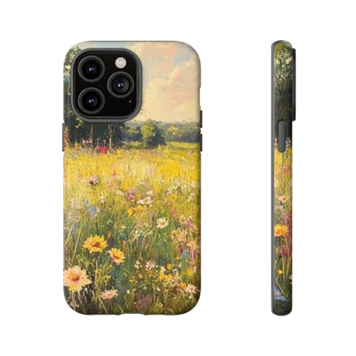 Coque iPhone 14 Pro Max jaune rigide mate Sunlit Wildflower Meadow protectrice