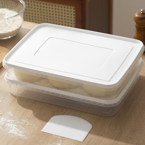 TreaHome 2 Pack Transparent Proofing Box, Observable Pizza Dough Proofing Box, Sealed Pizza Dough Proofing Container whit Lid (White)