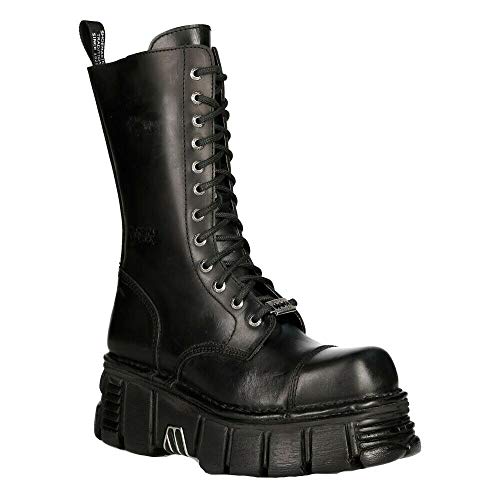 New Rock Boots M-MILI211C-C1 Women's Military Metallic Black Lace Up 100% Leather Techno Biker