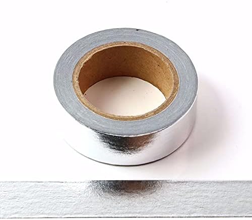 Solid Foil Washi Tape, 15mm*10M Washi Tape, Decorative Self Adhesive Masking Tape for Scrapbooking DIY Craft Decorative Foil Washi (1 Roll, Silver)