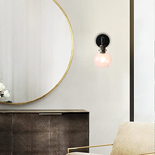Image of MONKFISH Wall Light, Industrial Metal Style Wall Lamp Fixture, 1-Light Wall Sconce with Clear Glass Ball Shade for Bathroom Bedroom Stair Cafe, E26 Base (Thin Tube)