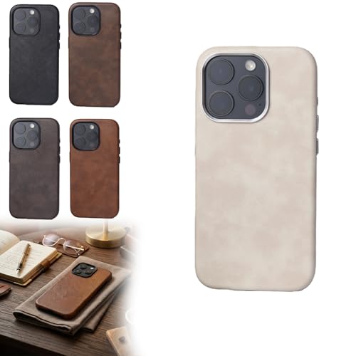Modern Leather Case for iPhone 15 Series, Leather Slim Phone Cover Compatible with Wireless Charging, Handmade Full-Wrap Italian