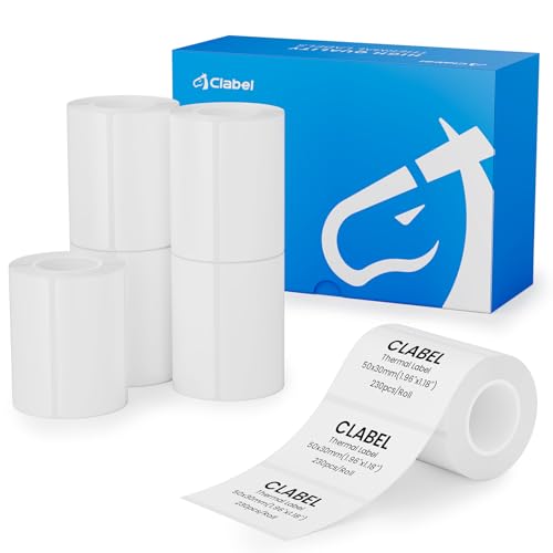 CLABEL 6 rollos de cinta de etiquetas blanca de 50x30 mm para impresora de etiquetas 221B 220B 230B 320B, etiquetas térmicas autoadhesivas para etiquetadora, 200unidades/rollo(1,97"x1,18") 🔥