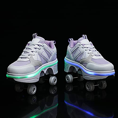 KOFUBOKE Patins e tênis 2 em 1 unissex com rodas retráteis para atividades ao ar livre, diversão e f