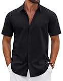 COOFANDY Camisa Manga Corta Hombre Algodón Verano Ligera Casual Button Down Regular Fit Vacaciones Playa Negro 3XL