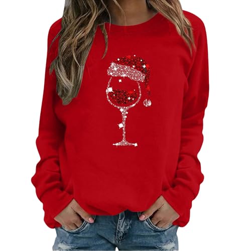 Weihnachtspulli Damen Weihnachtspullover Damen Lustig Rotwein Glas...