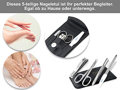 Maniküre Set im Leder Etui mit Solingen Nagelfeile und Nagel-Knipser Schere Pinzette von InstrumenteNRW – Bild 6