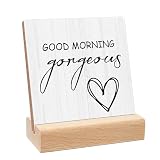 Cidobi Bathroom Decoration Wooden Sign, Good Morning Gorgeous Sign Wooden Sign, with Wooden Stand, Funny Quotes Decorative Sign, Perfect for Women Men Home Farmhouse Bathroom Decor Sign