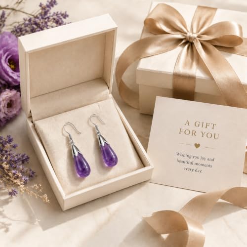 Natural Amethyst Earrings for Women Crystal Dangle Drop Birthstone Jewelry - image 7