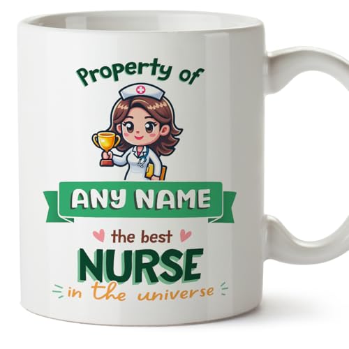 MUGFFINS Personalised Mug for Nurse Woman - in English - Property of - Funny Custom Gift for Colleagues - Ceramic 11oz Mug